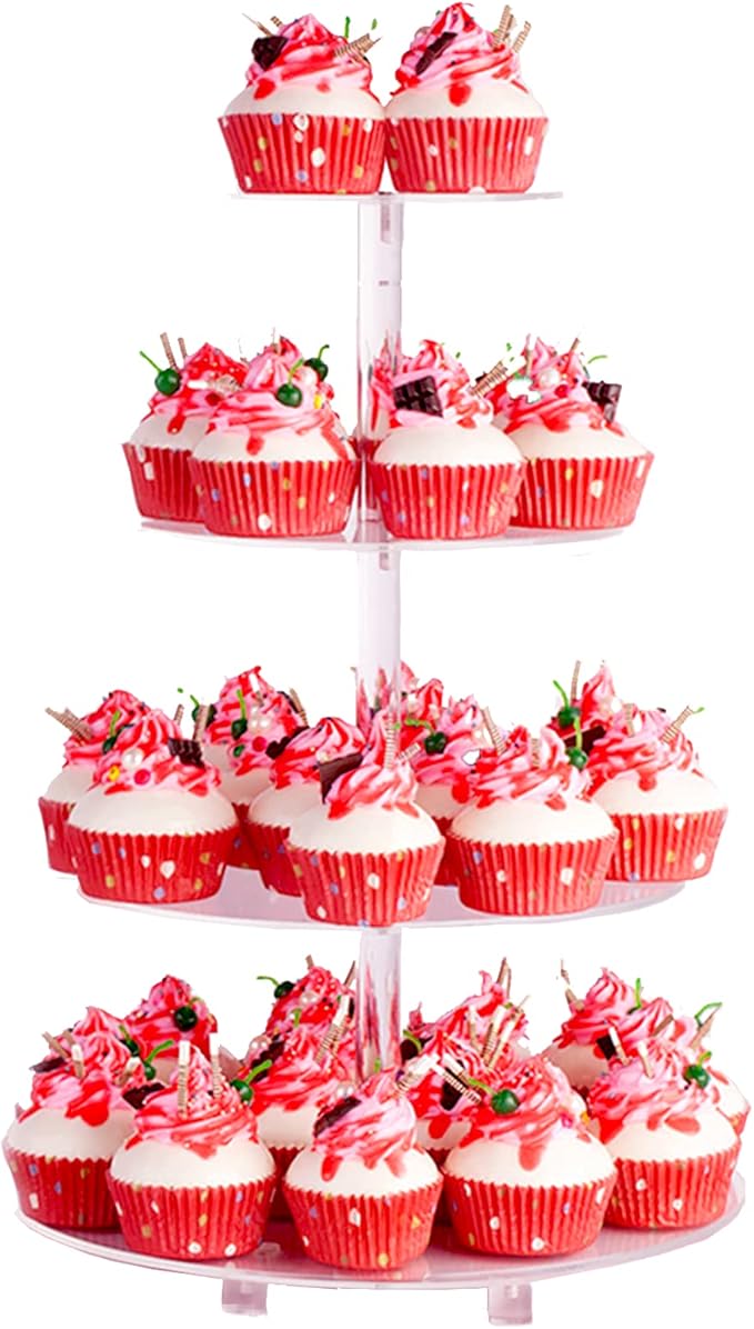 4 Tier Cupcake Stands for Dessert Table with Base Cupcake Holder Round Acrylic Cupcake Stands for Wedding Birthday Afternoon Tea Theme Party Decoration