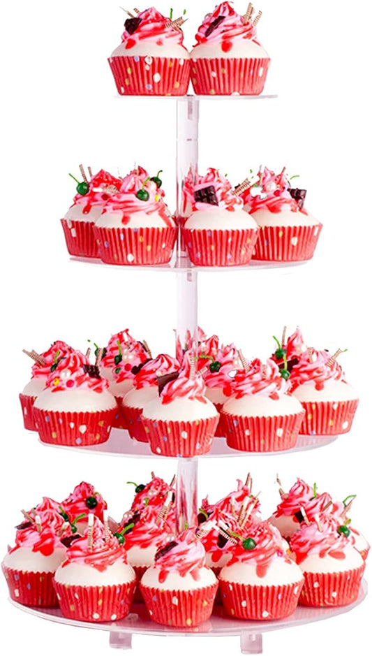 4 Tier Cupcake Stands for Dessert Table with Base Cupcake Holder Round Acrylic Cupcake Stands for Wedding Birthday Afternoon Tea Theme Party Decoration