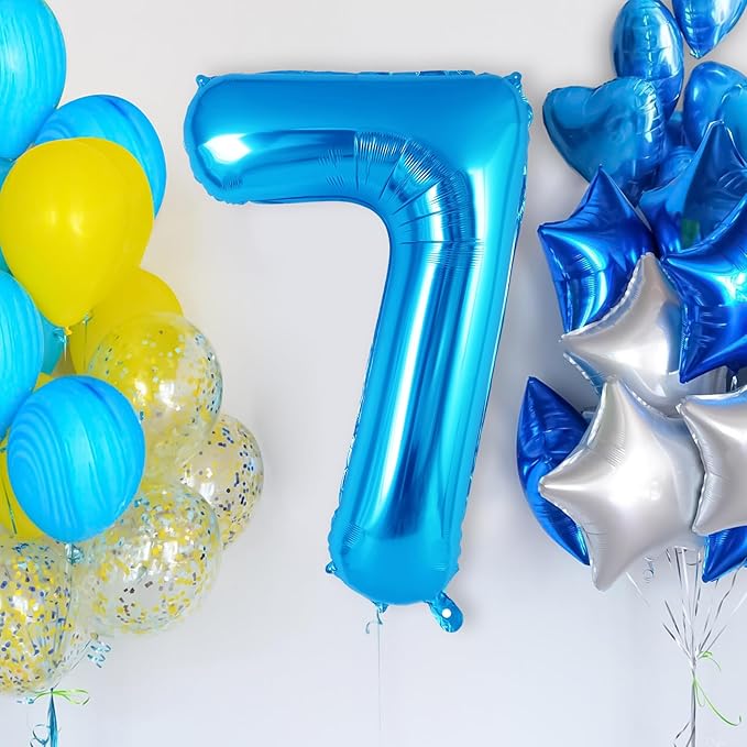 Blue Number 7 Balloon 40 Inch, Big Large Foil Helium Number Balloons, Jumbo Giant Mylar Number 7 Balloons for 7 Year Old Birthday Party Decorations Supplies Anniversary Celebration