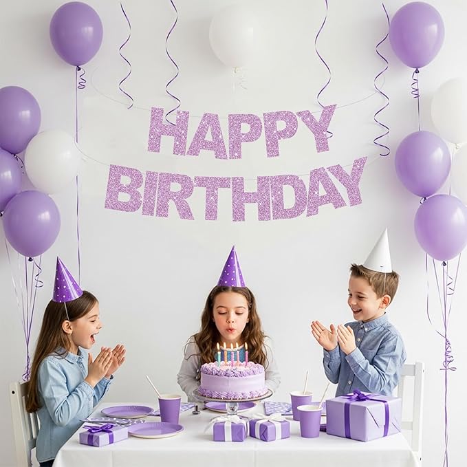 BEISHIDA Happy Birthday Banner - Pre-Strung No DIY Birthday Decorations - Happy Birthday Sign - Birthday Banner for Women, Kids - Backdrop Light Purple