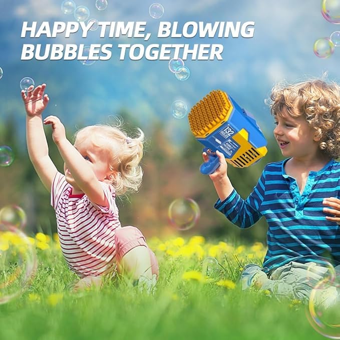 Upgraded 132 Holes Bubble Machine Gun,Bazooka Bubble Machine,Rocket Bubble Gun Bubble Machine,Summer Toys Bubble Blaster Maker for Kids, Wedding,Birthday Gift (Blue)