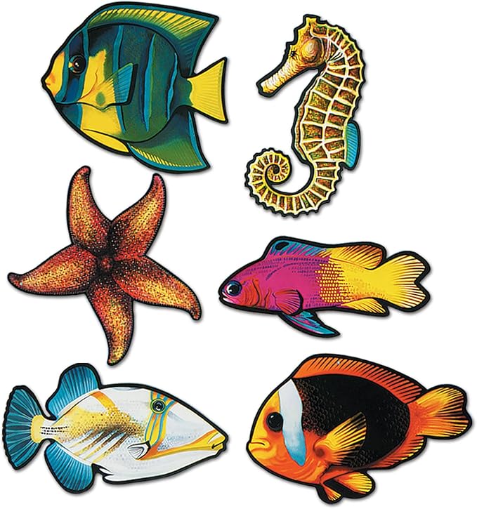Beistle 55695, 6 Piece, 14.25"-16.75", Fish Cutouts - 6 Pack