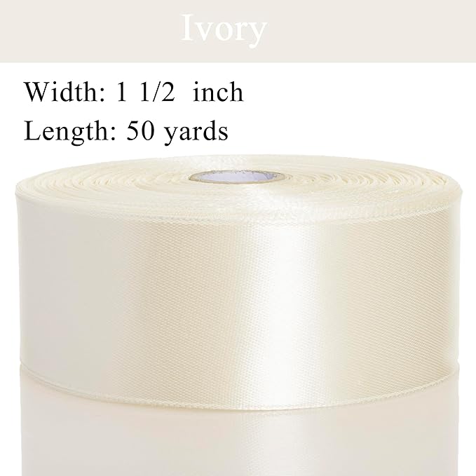 YASEO 1 1/2 Inch Ivory Solid Satin Ribbon, 50 Yards Craft Fabric Ribbon for Gift Wrapping Floral Bouquets Wedding Party Decoration
