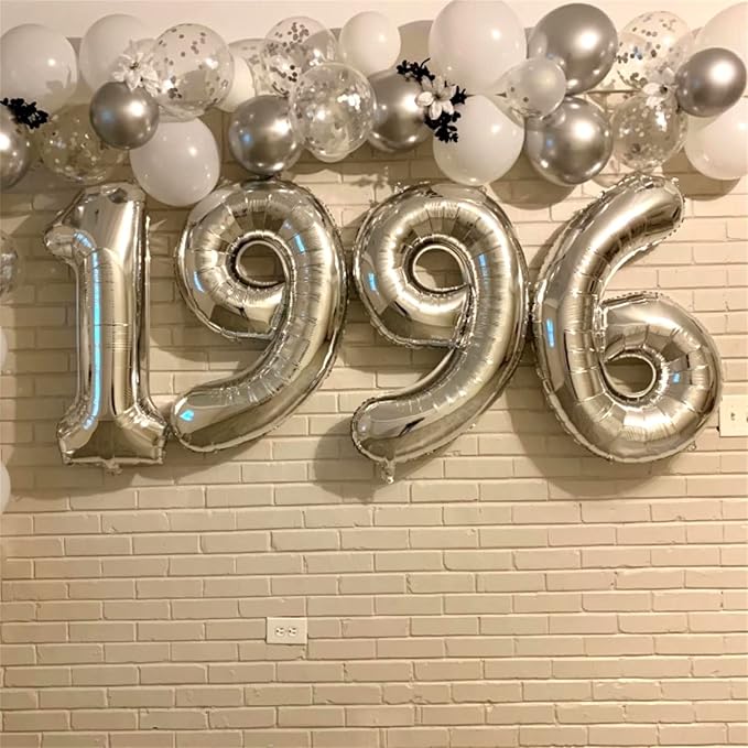 40'' Silver Number 9 Balloons for Women Men, Giant Self Inflating Foil Number Balloons Set 0-9, Large Digital 9 Helium Balloon for Boys Girls 9th Birthday Party Decorations Anniversary Supplies