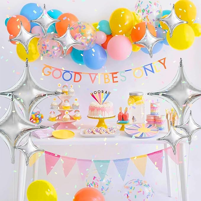 TONIFUL 30Pcs 26In&10In Star Balloons Large Silver Four Pointed Star Shape Foil Balloons Mini Star Mylar Balloons for Birthday Wedding Baby Shower Anniversary Engagement Party Decorations Supplies