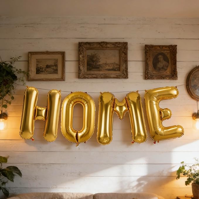 40 Inch Gold HOME Balloon Letters, HOME Letter Balloon for Housewarming Party Decorations, Large Metallic Gold New Home Welcome Balloons Banner for House Warming, Homecoming Party Decor