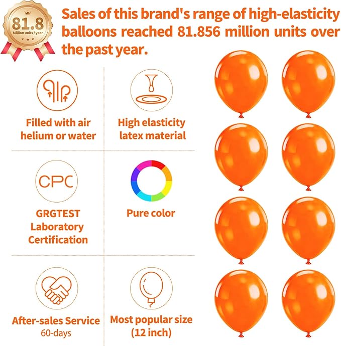 110pcs Orange Balloon 12 inch, Orange Latex Balloons for Birthday Party Baby Shower Wedding(with 2 Ribbons).