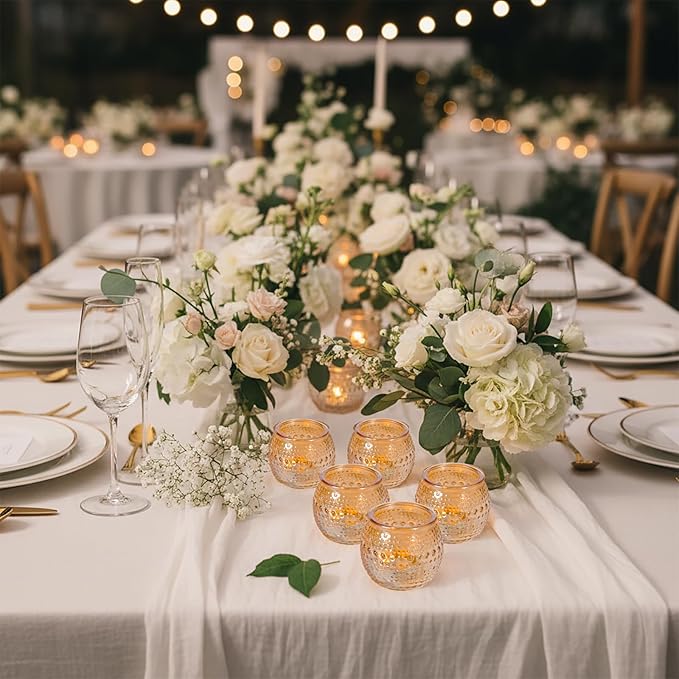 32 Pcs Gold Votive Candle Holders, Round Tea Light Candle Holders with Polka Dot Embossed, Gold Table Centerpieces for Weddings, Home Decor, Baby Shower, Special Occasions