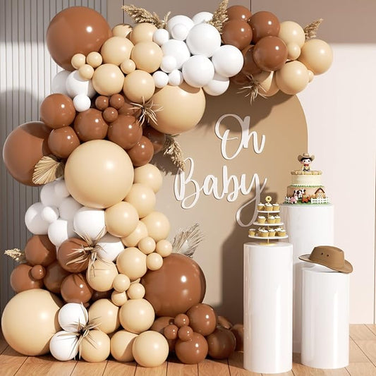 Neutral Balloon Garland Arch Kit 166Pcs, Boho Brown White Nude Balloon Arch, Different Sizes Brown Balloon for Woodland Birthday Teddy Bear Baby Shower Wedding Neutral Party Decoration