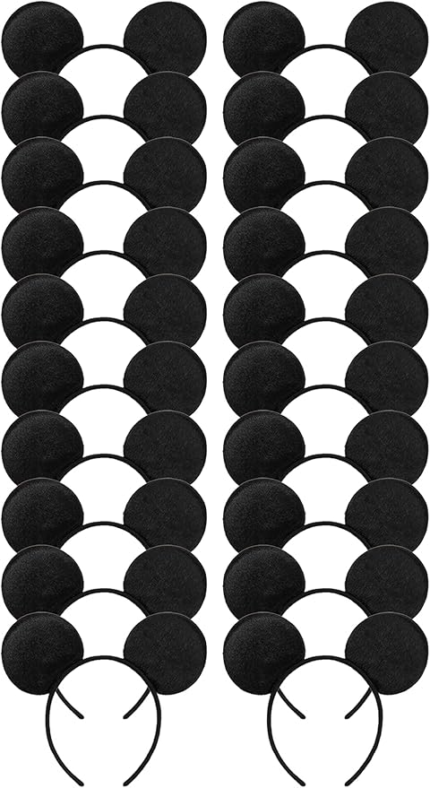 CHuangQi 20pcs Mouse Ears Headband, Solid Black