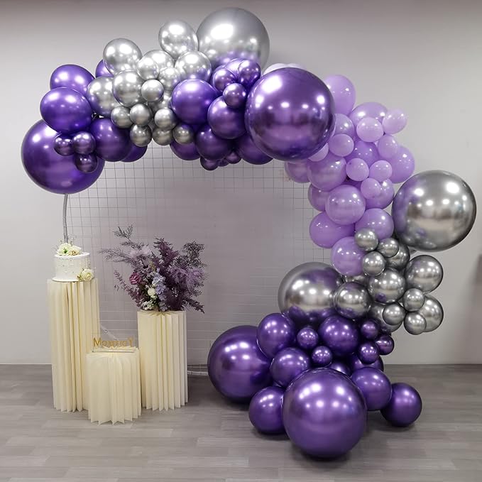 Purple Silver Balloon Garland 127 Pcs 18In 12In 10In 5In Latex Balloons Arch Kit for Halloween Retirement New Year Graduation Birthday Party Decors (Purple Silver)