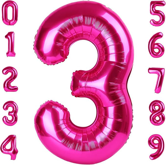 Numbers Balloon 3, 40 Inch Large Hot Pink Balloon for Three Year Old Birthday Decor, 3 13 30 31 Birthday Party Decorations for Wedding Supplies