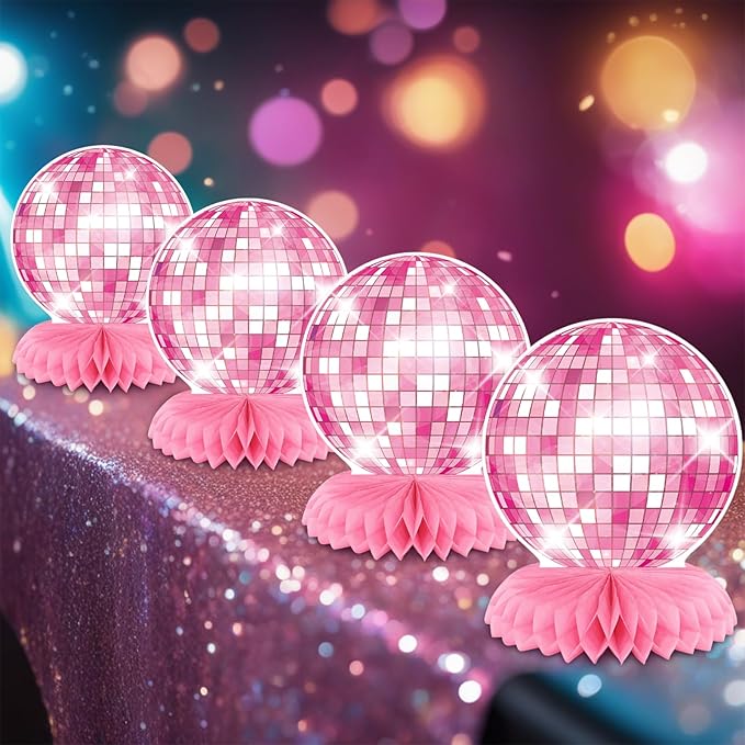 Disco Party Decorations - Pink Disco Decor Flat Disco Ball Centerpieces for Party Table Disco Ball Decor for Cowgirl Birthday Bachelorette Bridal Shower Disco Party Favors