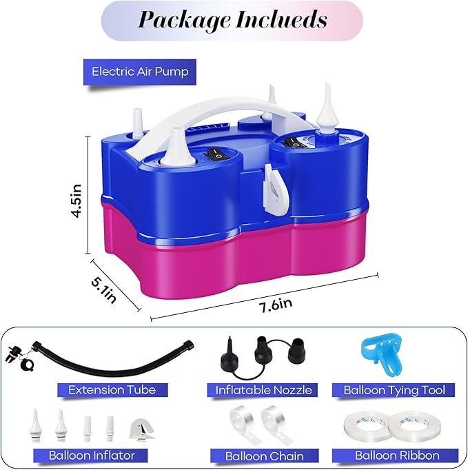 Togvu Electric Balloon Pump, 3-in-1 Portable Air Pump for Inflatables and Balloons, Dual Nozzle Balloon Blower Machine for Latex 260q Foil Balloons 110V Inflator Deflator for Pool Floats Air Mattress