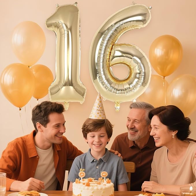 Champagne Gold Large Number 16 Balloon, 40 Inch Light Gold Foil Helium Number Balloons, Giant Mylar Number 16 Balloons for 16 Years Old Birthday Party Anniversary Decorations (Champagne Gold 16)