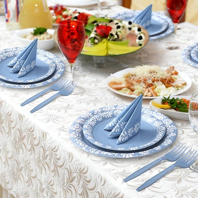 AmazingSpark 122 Pcs Blue Cielito Lindo Baby Shower Decoration Platos De Barro Mexicanos Fiesta Talavera Paper Plates Mexican Napkins Forks Tableware Set for Birthday Weeding Party Supplies, Serve 24