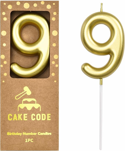 2.76 Inch Classical Gold 9 Number Birthday Candles, Gold and Cake Number Candles for Party Celebration