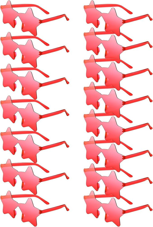 PLULON Red Star Sunglasses for Kids, 7 Pairs Red Star Sunglasses Rimless Star Shape Sunglasses, Star Glasses Bulk Bachelorette Sunglasses Star Party Favors for Birthday Beach Kids Adult