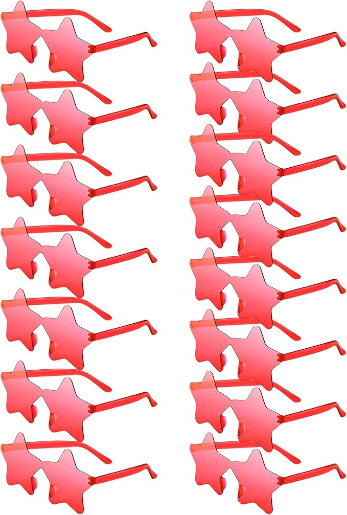PLULON 40 Pairs Red Star Sunglasses Rimless, Star Shape Sunglasses Party Star Glasses Bulk Bachelorette Party for Birthday Beach Kids Adult