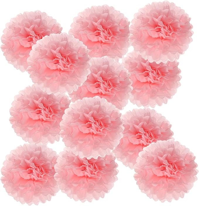 PATIKIL 12inch Tissue Paper Pom Poms, 12PCS Pom Poms Paper Flowers Ball Tissue Paper Flowers for Wedding Bridal Shower Birthday Bachelorette Party Backdrop Decoration, Light Pink