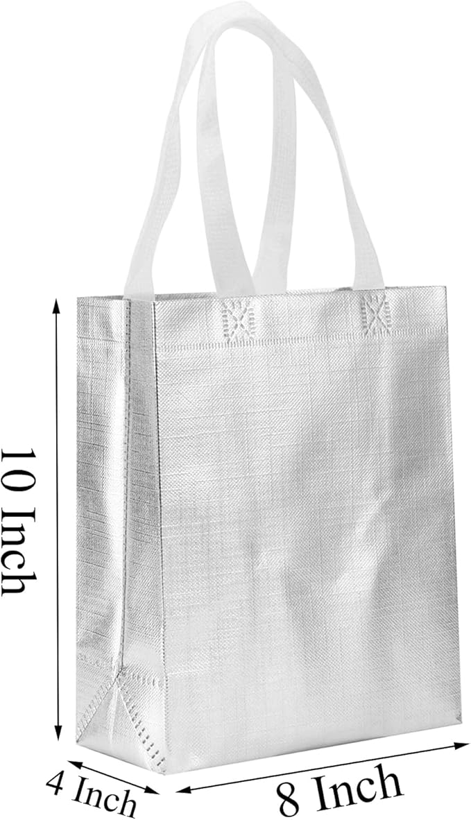 Tendwarm 12 Pcs 8x4x10 Inches Reusable Silver Gift Bag Favor Bags for Party Wedding Christmas Medium Size