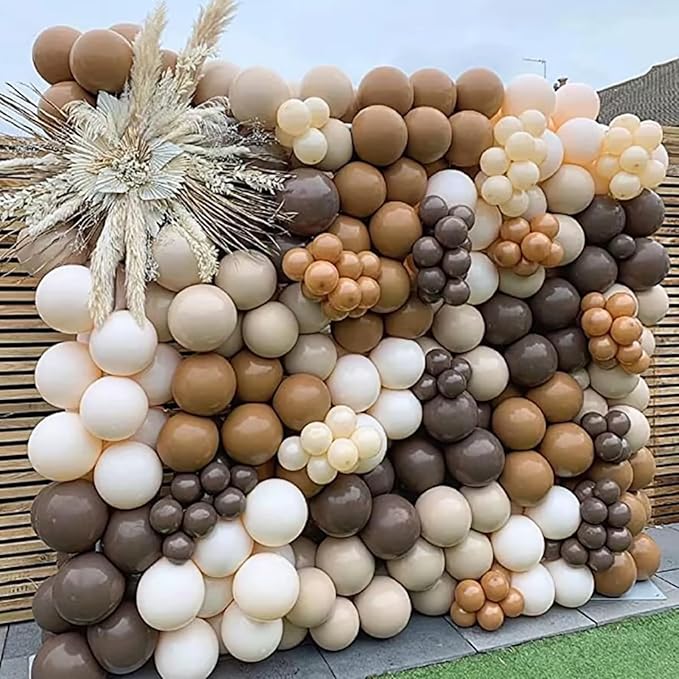 Brown Balloons, 60pcs 12In Neutral Balloon Set, Dark Brown and Sand White Balloons, Tan Cocoa Coffee Beige Nude Latex Balloon for Neutral Baby Shower Birthday Bridal Shower