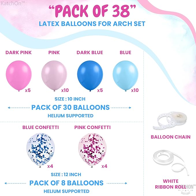 KatchOn, Gender Reveal Decorations Kit - Pack of 40, No DIY | Boy or Girl Gender Reveal Banner | Boy or Girl Baby Shower Decorations | Blue and Pink Gender Reveal Balloon Arch Kit | Boy or Girl Sign