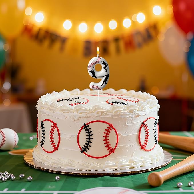 Baseball Birthday Number Candle, Number 9 Candles for Cake Topper, Ideal Birthday Parties Cake Decor, Wedding Anniversary and Other Celebrations (Candle 9)