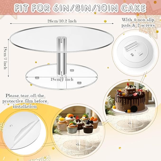 Pinkunn 9 Pcs Acrylic Cake Stand Set Include 4 Pcs 3 Tier Cupcake Tower 4 Round Dessert Tray 1 Cake Pedestal Stand Dessert Table Cupcake Holder for Birthday Wedding Baby Shower Party Decoration