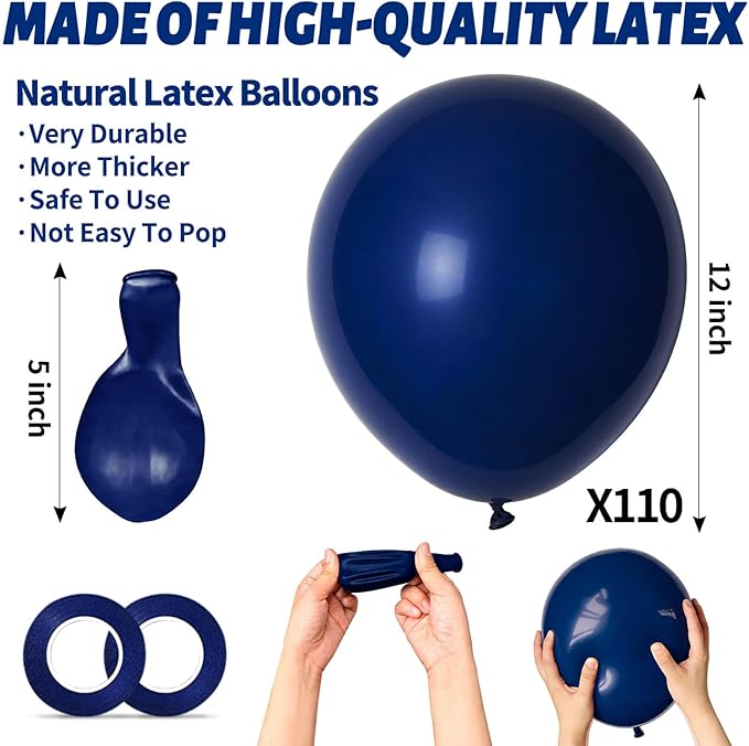 110pcs Navy Blue Balloon 12 Inch, Navy Blue Latex Balloon for Birthday Party Baby Shower Wedding(with 2 Ribbons).