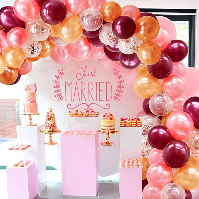OuMuaMua Rose Gold Balloons Burgundy Balloons Kit, 62Pcs Burgundy Rose Gold Confetti Latex Mother's Day Balloons for Women Girl Baby Shower Wedding Birthday Mother's Day Party Decorations, 12 Inch