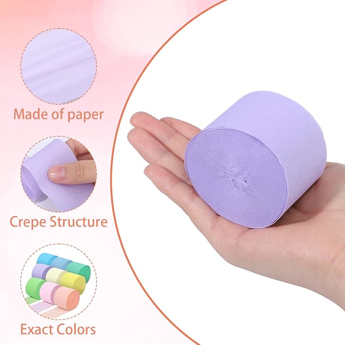 Pastel Crepe Paper Streamers 9 Rolls 738ft,Fancy Streamers Party Decorations for Birthday Wedding Baby Shower Bride Shower Holiday Decorations DIY Gift Wrapping, 1.77 Inch x 82 Ft/Roll
