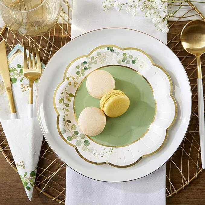 Kate Aspen Sage Green Party Decorations, Eucalyptus Floral Print 7 in. Decorative Premium Paper Plates (350 GSM weight -Set of 16) - Perfect for Greenery Baby Shower & Bridal Showers