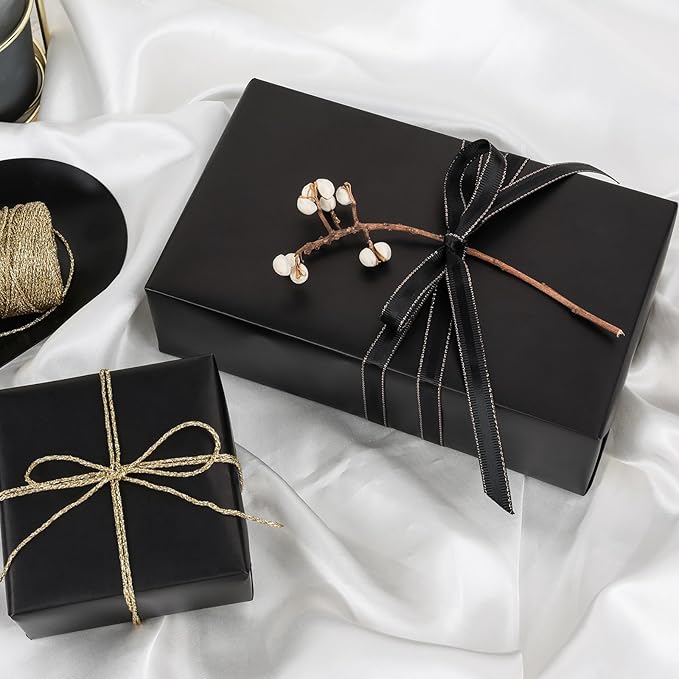NESCCI Matte Metal Black Wrapping Paper, Solid Color Paper,Gift Wrapping Paper,Perfect for Wedding,Valentine's Day,Birthday, Christmas,Baby Shower,DIY Bouquet (17 Inches X 32.8 Feet)