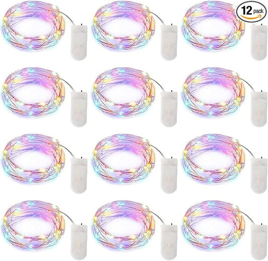 Brightown 12 Pack Easter Day Pastel LED Fairy Lights Battery Operated - Waterproof Silver Wire 7 ft 20 LED Firefly Lights for Easter Day Decor DIY Craft Party Bedroom