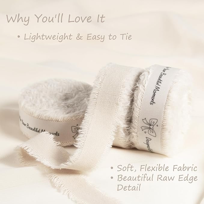 Linen Cotton Ribbon 5/8 Inch Linen 3 Rolls 21 Yards Frayed Edge Fabric Set for Rustic Wedding Decor, Bridal Bouquet Wrap, Farmhouse Decor, Table Setting & Gift Wrapping