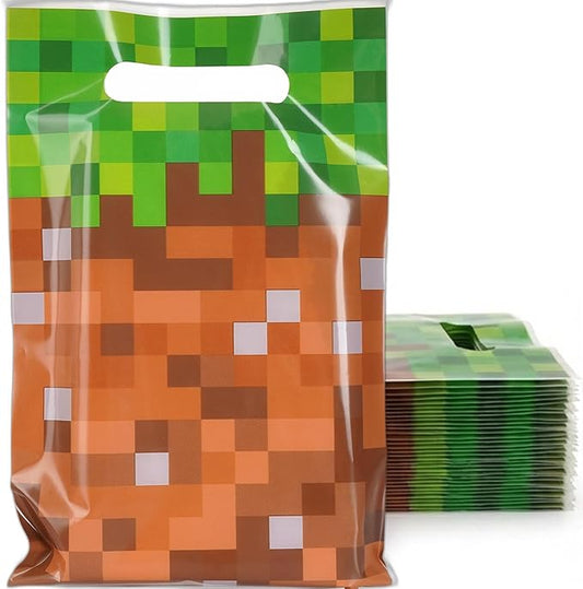 Camtoms 60 pcs Goodie Bags, Party Bags, Gift Bags for Boys Birthday, Party Favors, Treats, Candy, Pixel Style, 6x10 inch