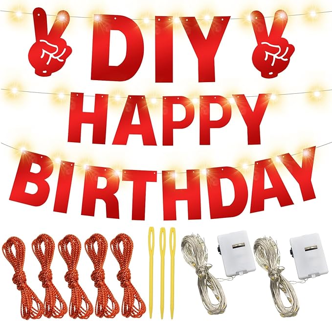175Pcs DIY Glitter Customizable Banner Kit Custom Banner Happy Birthday DIY Letter Banners Happy New Year Personalized Banners Christmas Baby Shower Birthday Party Decorations Supplies(Shiny Red）