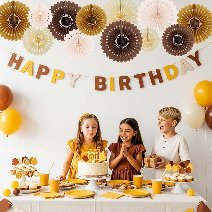 BEISHIDA Brown Tissue Hanging Honeycomb Round Paper Fans Decoration Set for Birthday Baby Shower Bachelorette Wedding Photo Booth Backdrops Anniversary Paper Party Supplies(12 Packs)