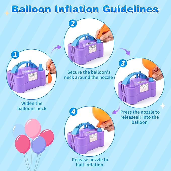 Balloon Pump Electric Portable Dual Nozzle Air Pump for Balloons Blower Pump Inflator for Decoration, Birthday Party [110V~120V, 600W, Purple]