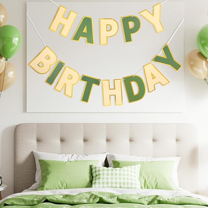 Happy Birthday Banner - 9ft Pre-Strung Happy Birthday Sign for Women, Men, Girls, Boys - No DIY Birthday Decorations & Party Supplies(Brown Green)