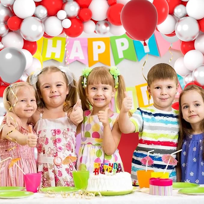 Red White Silver Balloon Garland Kit - 122PCS Red White Balloons Red Silver Balloons for Birthday Wedding Anniversary Bridal Shower Bride To Be Graduation Party Decorations
