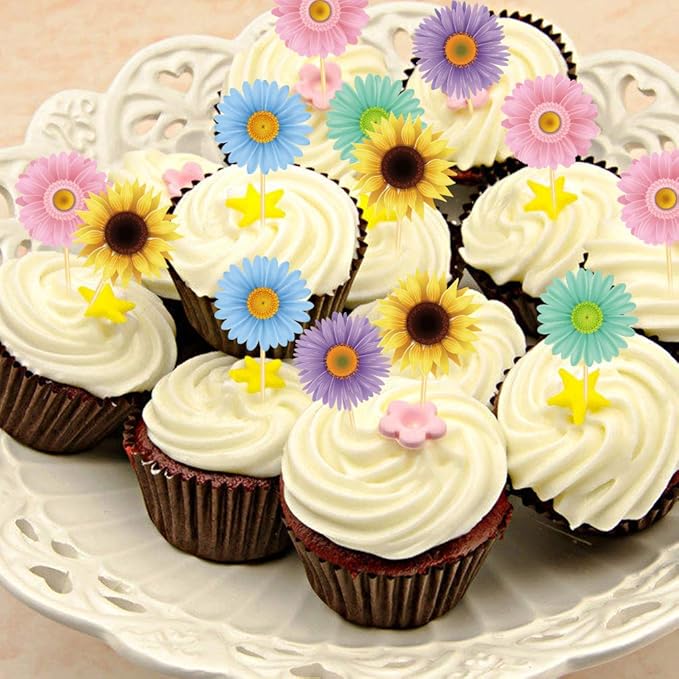 flower Party Decoration,25CT Flower Cupcake Toppers for Girl,Boys Baby Shower,Birthday Pary