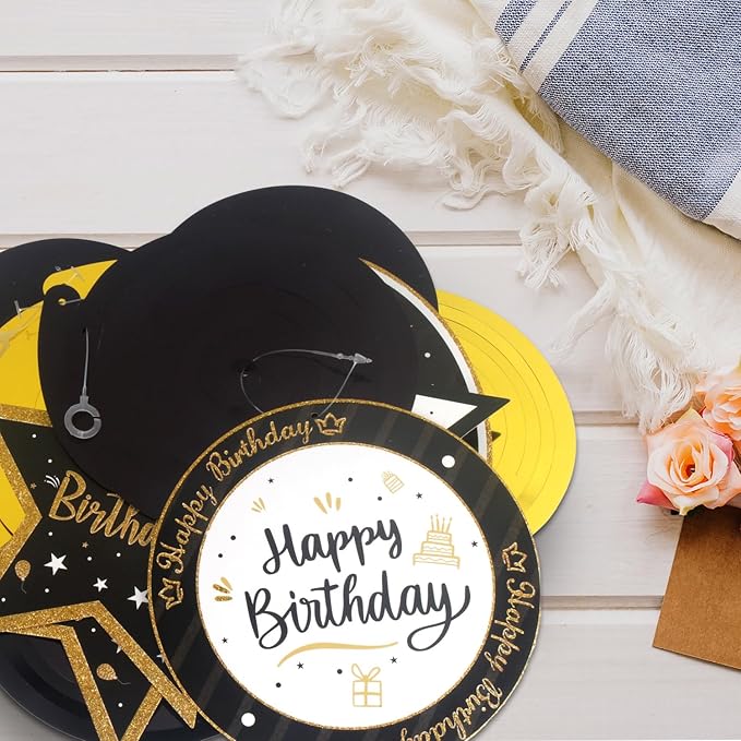 Happy 35th Birthday Black & Gold Glitter Swirls Streamers Party Decorations - 15 Pcs 35th Birthday Hanging Swirls Streamers Kit,Perfect for 35th Bday Party Sign.