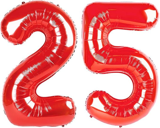 40 Inch 25 Numbers Balloon, Happy 25th Birthday Decorations for Women, Red Foil Large Ballon for 2 5 25 52 Birthday Party Wedding Anniversary Supplies