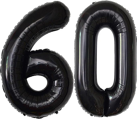 Black 60 Number Balloons Giant Jumbo Foil Mylar Helium Balloons Party Decoration Supplies Balloons Great for Women Men 60th Birthday or 60th Any Anniversary Parties Events