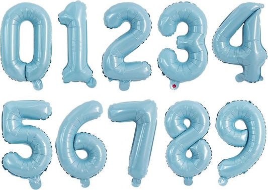 TONIFUL Balloons 16 Inch Light Blue 0-9 Number Mylar Foil Balloons 10 Pcs Custom digitalal Balloons for 2026 New Year Eve Birthday Party Engagement Graduations Anniversary Baby Shower