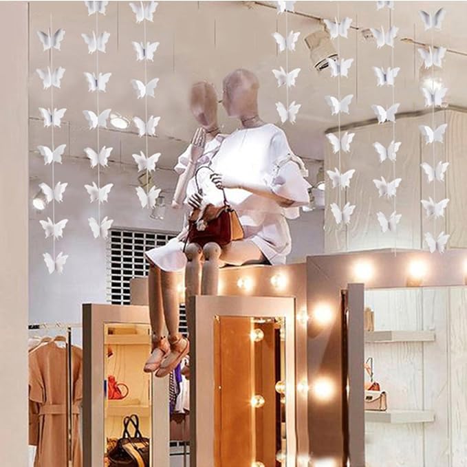 Butterfly Banner Decorative Paper Garland for Wedding Baby Shower Birthday Theme Decor 110 Inches Long Pack of 2 Pieces White