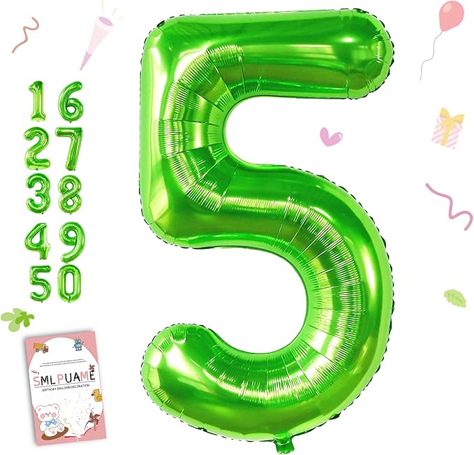 40 inch Number Balloon 0-9 Green Large Number 5 Balloons,Digital Balloons for Birthday Party Celebration Decorations Supplies, Helium Foil Number Balloons for Wedding Anniversary