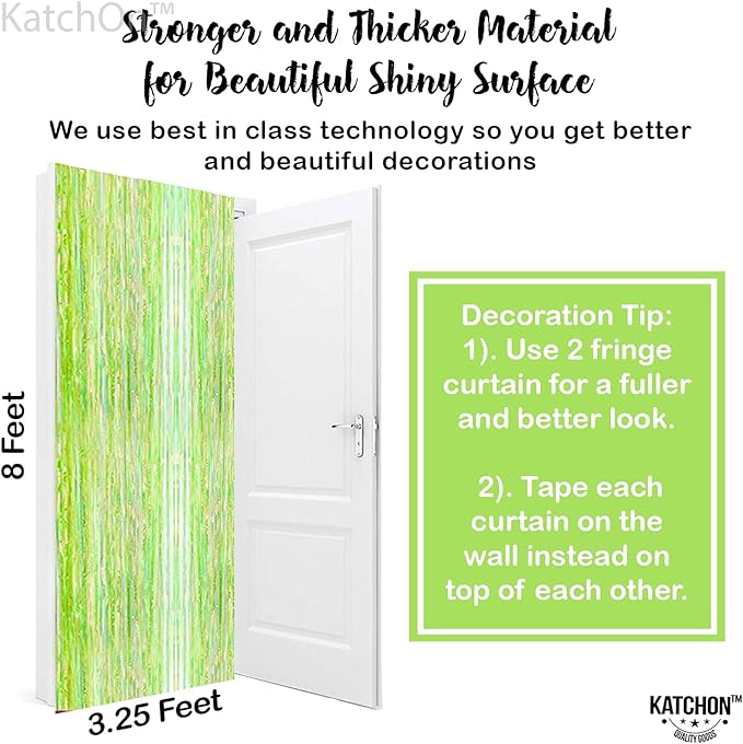 KatchOn, Neon Green Fringe Curtain | Lime Green Streamers for Margs and Matrimony Bachelorette Decorations | Lime Green Tinsel Backdrop for Dinosaur, Glow Party, Summer Party Decorations